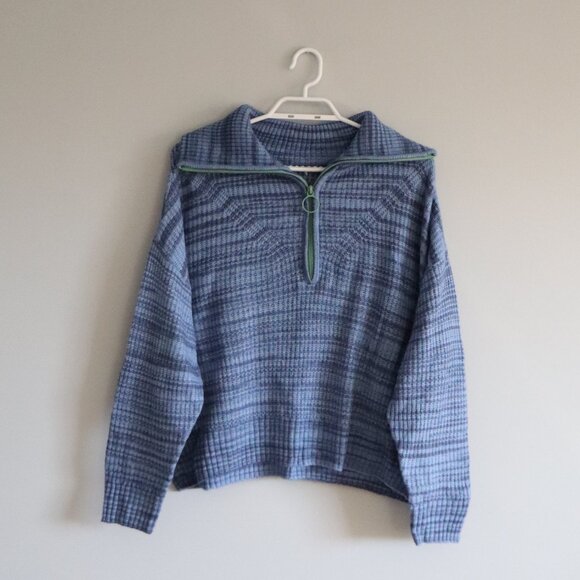 Aerie Womens Blue S Oversized Striped Wool Pullover Lounge Slouchy Sweater - Picture 2 of 14